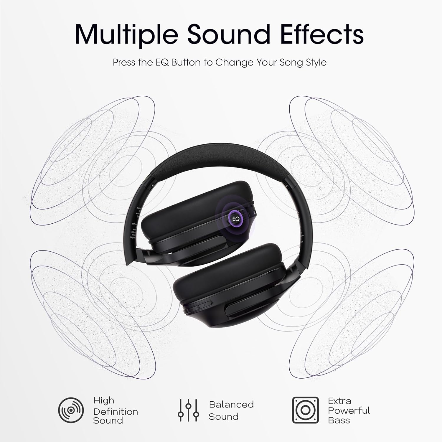 Over Ear Headphones Wireless 80H Playtime, Bluetooth Headphones Over Ear with 3 EQ Modes, Built-in ENC Mic, Deep Bass, HiFi Stereo Foldable 5.4 Bluetooth Headset for Phone PC Travel Workout Office - Image 2