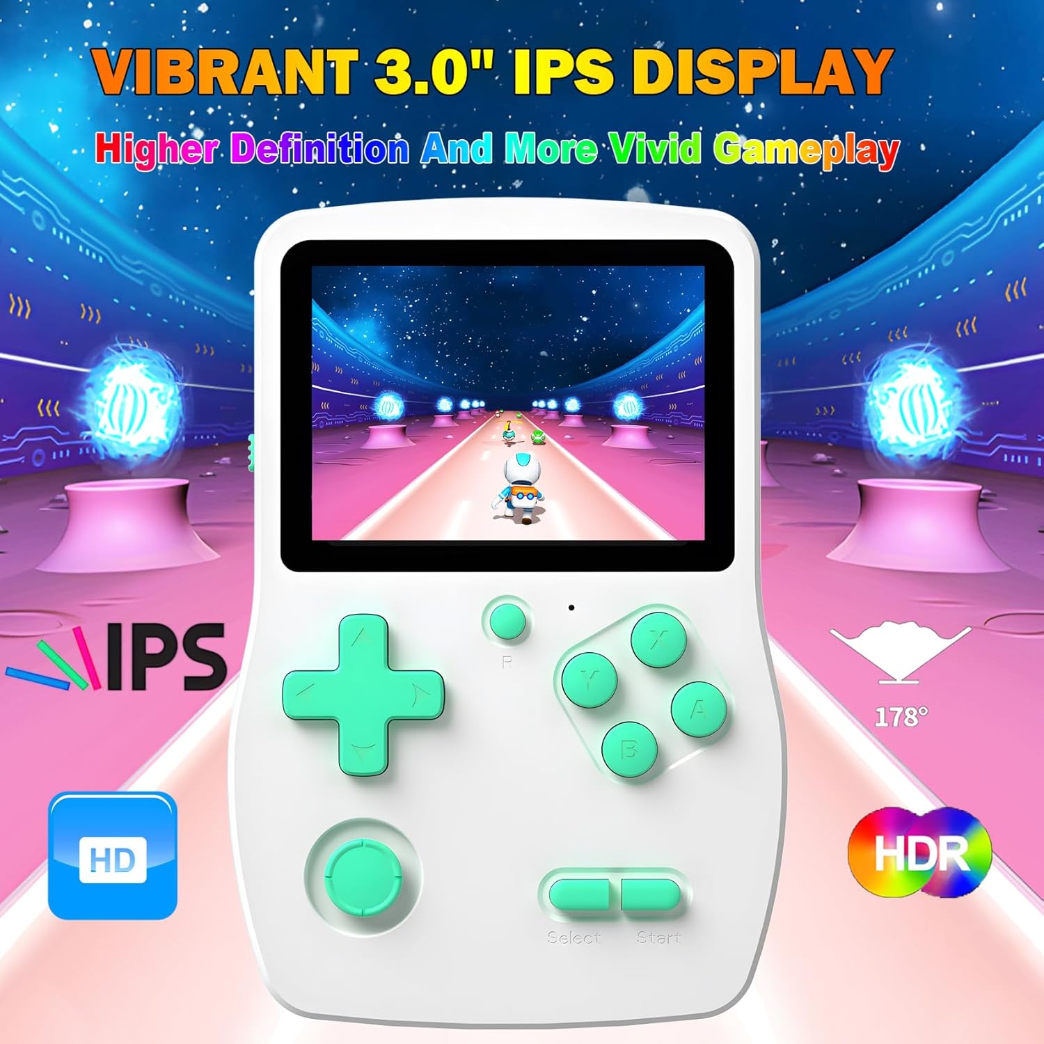 32 Bit Handheld Games for Kids Preloaded 139 Video Games, Portable Video Gaming Player with 3.0" IPS Screen and Rechargeable Battery, Mini Travel Games Electronic Gifts Toys for Boys Girls, White - Image 3