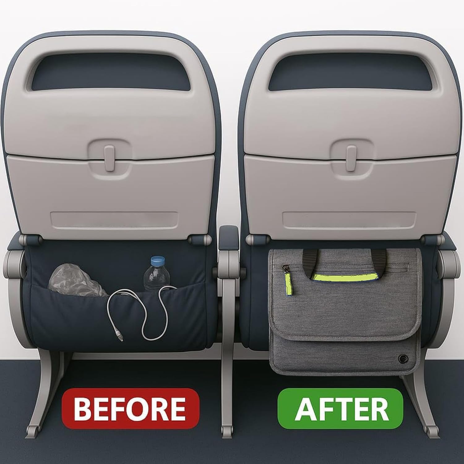 Airplane Pocket Organizer | Tray Table Cover | In Flight Seat Back Organizer Bag | Commuter Essential Travel Bag | Media Pouch For Flying | Travel Gift | Attaches To Luggage - Image 2