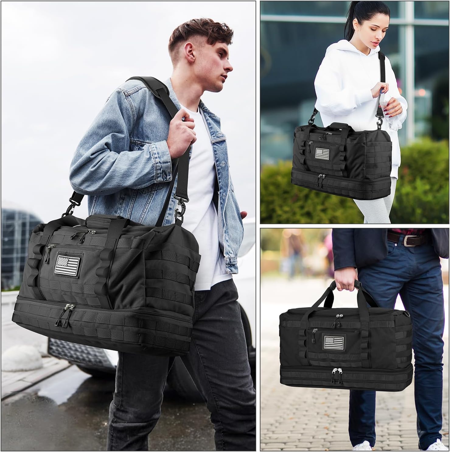 ETRONIK Travel Bag for Men Women, Gym Bag & Tactical Duffle Bags for Travel, Carry on with Toiletry Bag and Shoe Compartment, Weekender Overnight Trip with Wet Pocket for Workout Medical, Black - Image 6