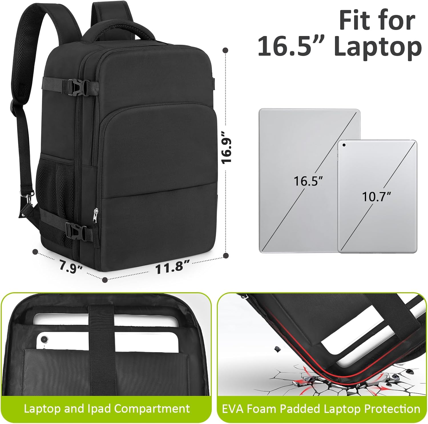 Travel Backpack for Women Men,Travel Laptop Backpack w/USB Charging Port, Waterproof Travel Backpack Carry On Flight Approved,Weekender Business Hiking Bag,Laptop Backpack 15.6 inch - Image 2