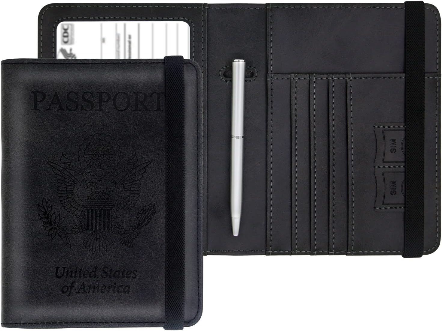 Passport Holder Combo,Leather Rfid Blocking Passport Id Organize Travel Wallet Cover Case Slot Passport Protectors Book for Girls Women Men(Black)