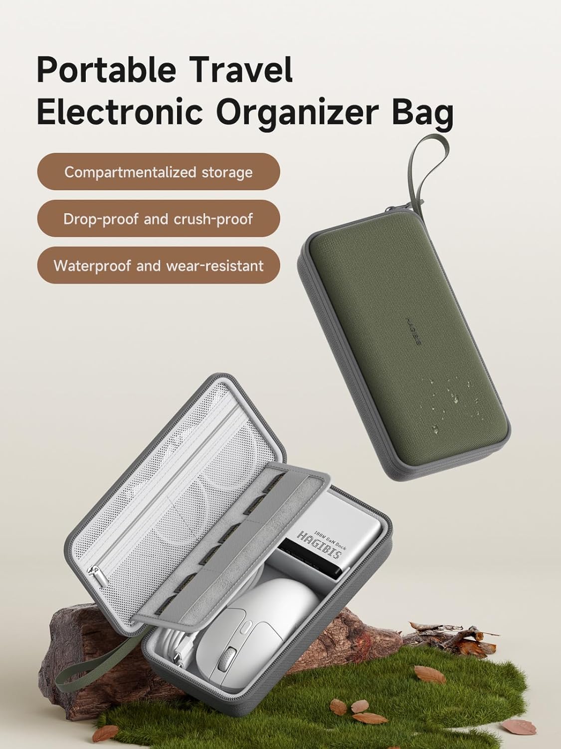 Hagibis Electronics Organizer Travel Case Cable Organizer Bag Pouch Portable Waterproof Carry Case for Cable, Charger,Power Bank, SD Card, Mouse, USB Flash Disk (DPB03 Green) - Image 3