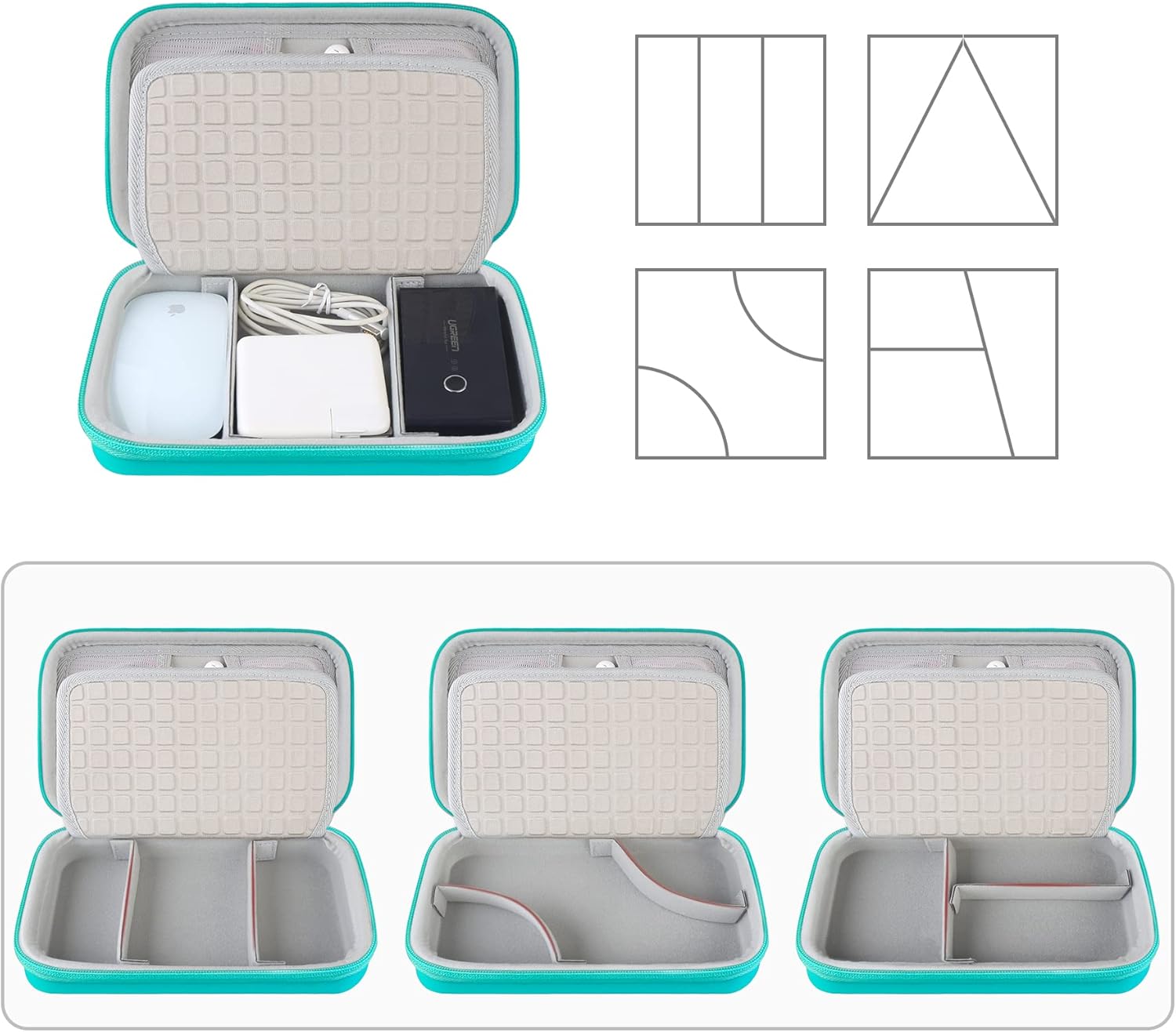 Hard Electronic Organizer Travel Case Electronics Accessories Cable Gadget Wire Storage Bag Double Layer Shockproof Box for Charger, Cord, Flash Drive, Apple Pencil, Power Bank, Turquoise - Image 2