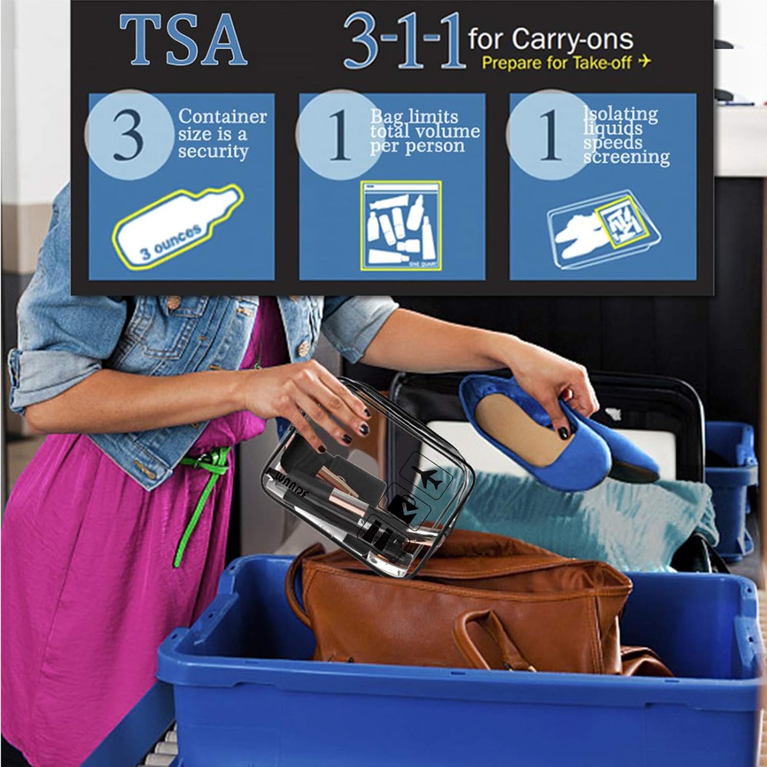 TSA Approved Clear Travel Toiletry Bag wih Zippers Carry-on Travel Accessories Quart Size Toiletries Cosmetic Pouch Makeup Bags for Men and Women (2 pcs) - Image 5