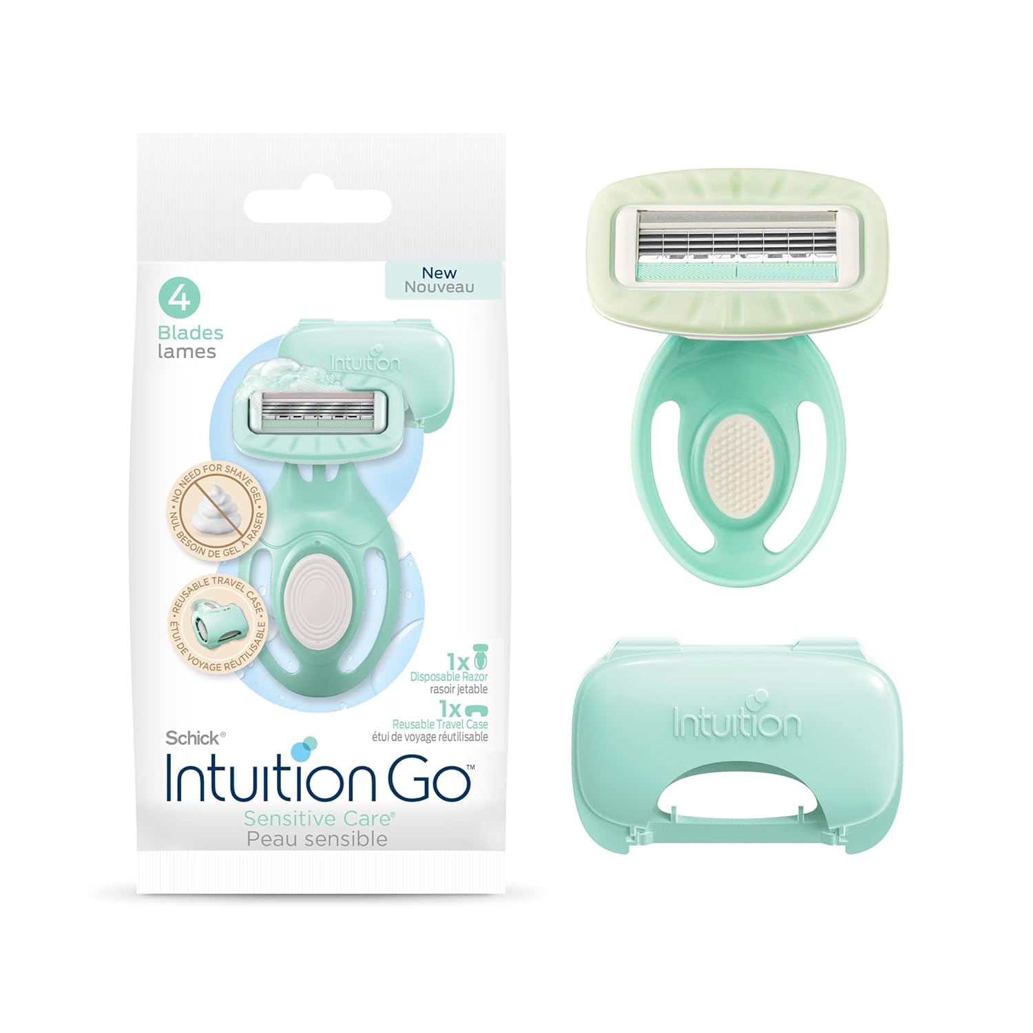 Schick Intuition Go Disposable Travel Razor for Women, 1 Count | Sensitive Skin Razors for Women, Travel Essentials, Womens Disposable Razors with Organic Aloe, Vacation Essentials