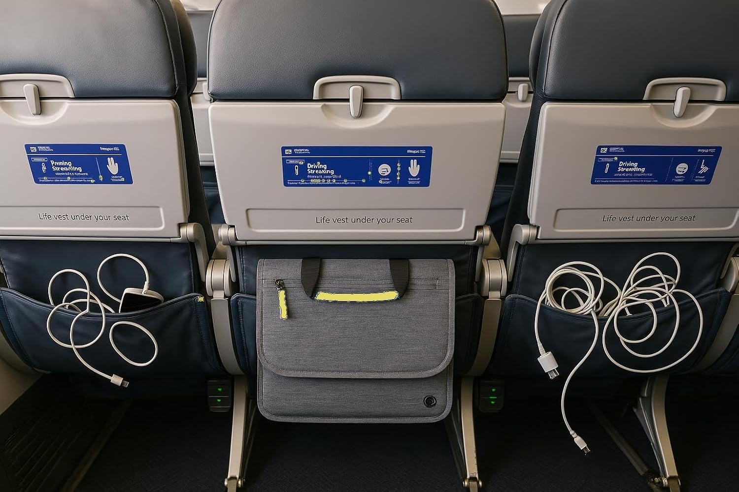 Airplane Pocket Organizer | Tray Table Cover | In Flight Seat Back Organizer Bag | Commuter Essential Travel Bag | Media Pouch For Flying | Travel Gift | Attaches To Luggage - Image 3