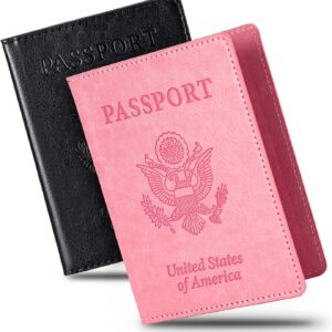 2 Pcs Passport holders,Ultra Slim passport wallet,PU Leather Passport Cover for Women and Men