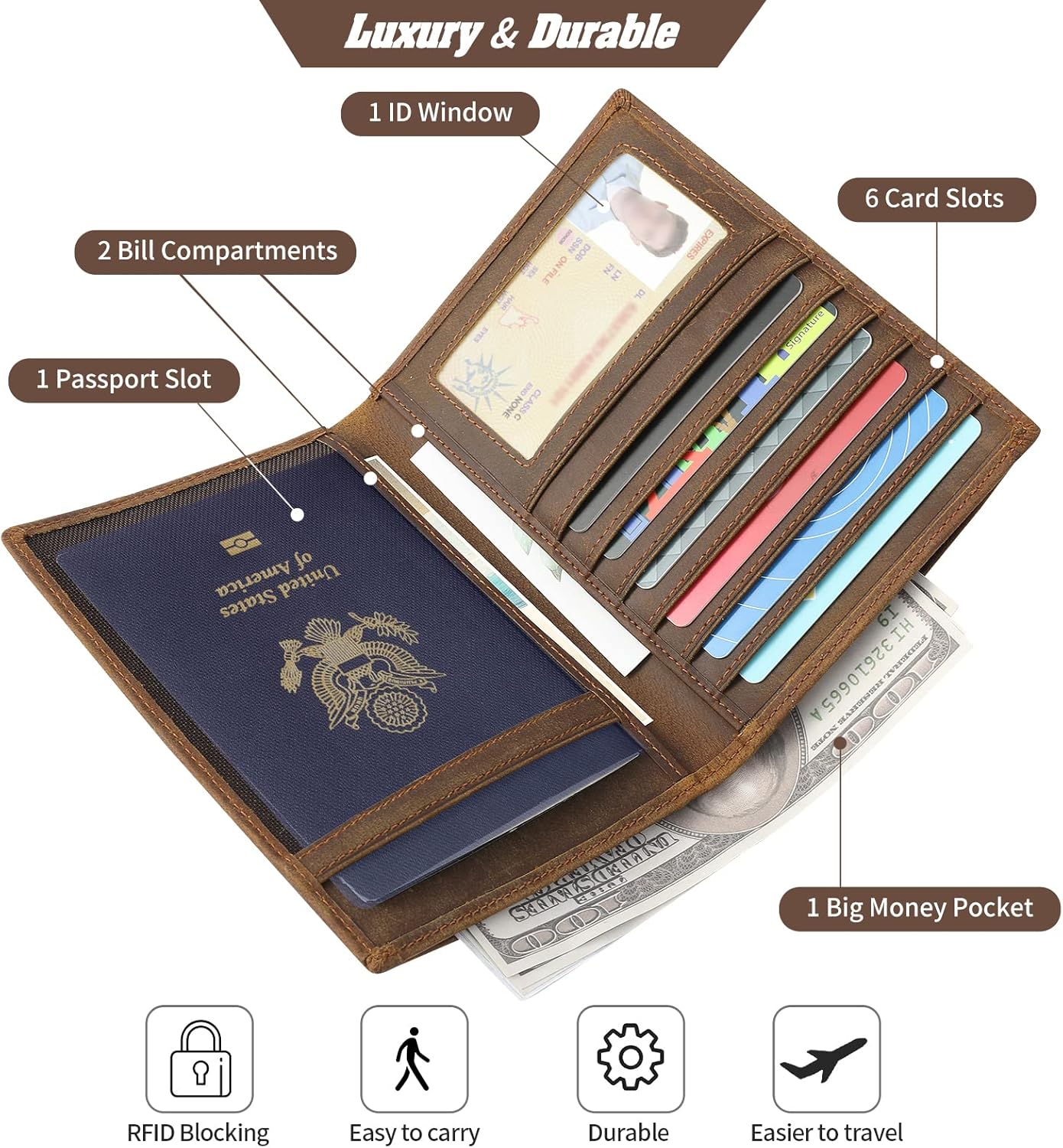 Jack&Chris Leather Passport Holder RFID Blocking Passport Travel Wallet Cover Case for Men Women Brown JC17 - Image 3