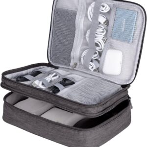 LENTION Cable Electronics Organizer Bag Pouch, Travel Accessories Carry Case Waterproof Double Layers All-in-One Storage Bag Carrying for Cord, Charger, Power Bank, Earphone Grey