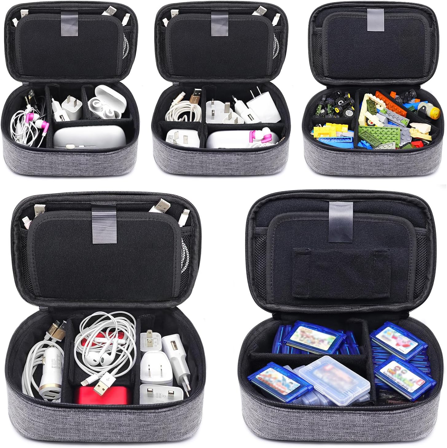sisma Electronics Cords Organizer Tech Accessories Storage Case Travel Small Carrying Bag for Charging Cables Adapter USB Plugs Power Cord Leads - Grey 1680d - Image 4
