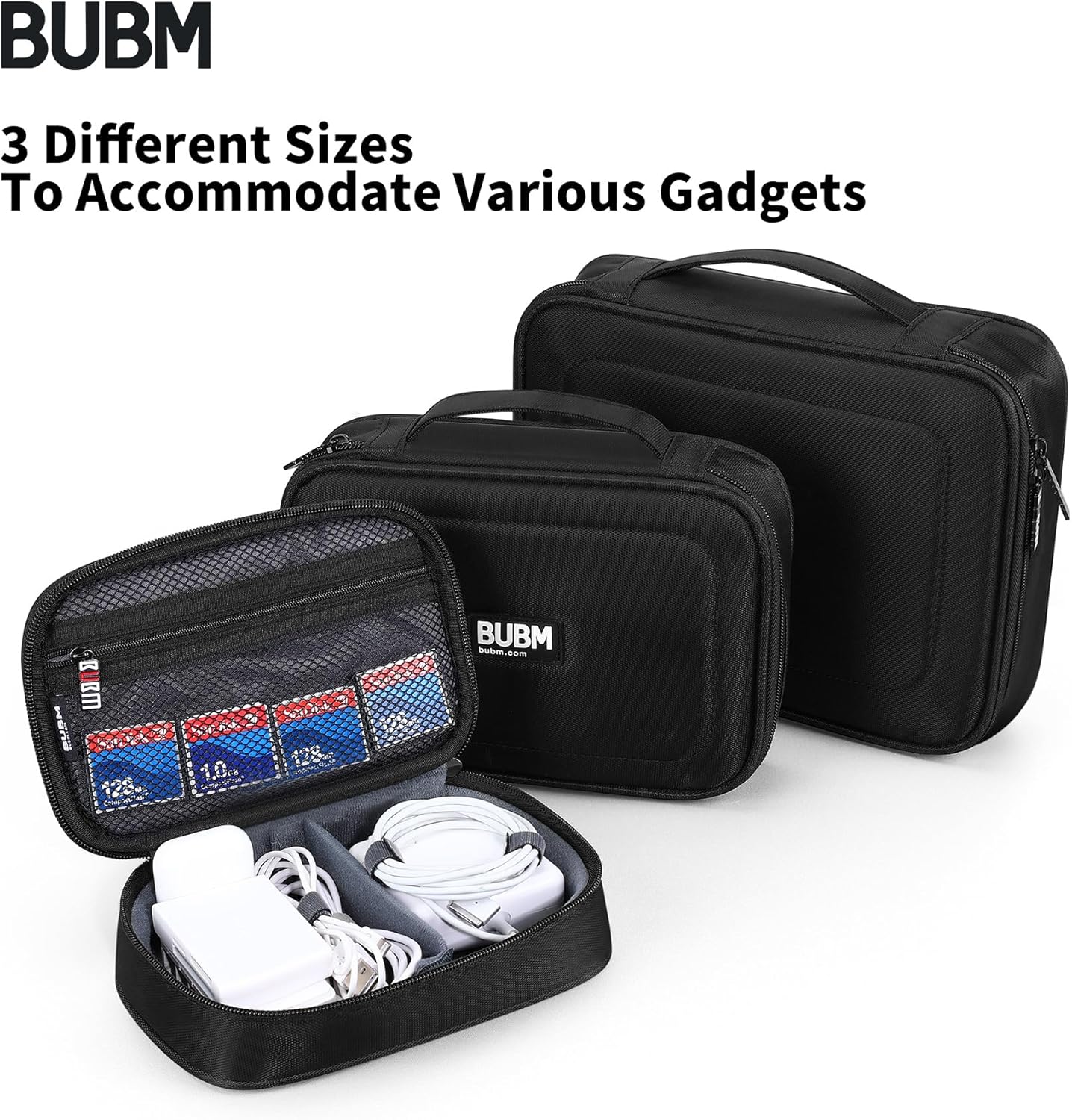 BUBM Cable Organizer Bag 3pcs Electronics Travel Organizer for Hard Drives, Cables, Phone, USB, SD Card(2 Year Warranty - Image 2