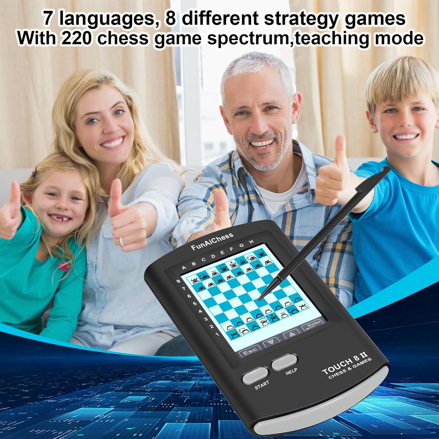 Handheld Electronic Chess Board 8 in 1 Touch Chess Computer Game Ai Chess Up Smart Electronic Chess Set for Adults, Kids,and Beginners Learn and Travel with Stylus Large LCD Display Gift - Image 8