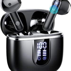 Wireless Earbuds, 2025 Bluetooth 5.4 Headphones in Ear Buds 3D Bass Stereo, 40H Ultralight Bluetooth Earbuds with 4 ENC Noise Cancelling Mic, USB-C LED, IP7 Waterproof Earphones for Android iOS Pad