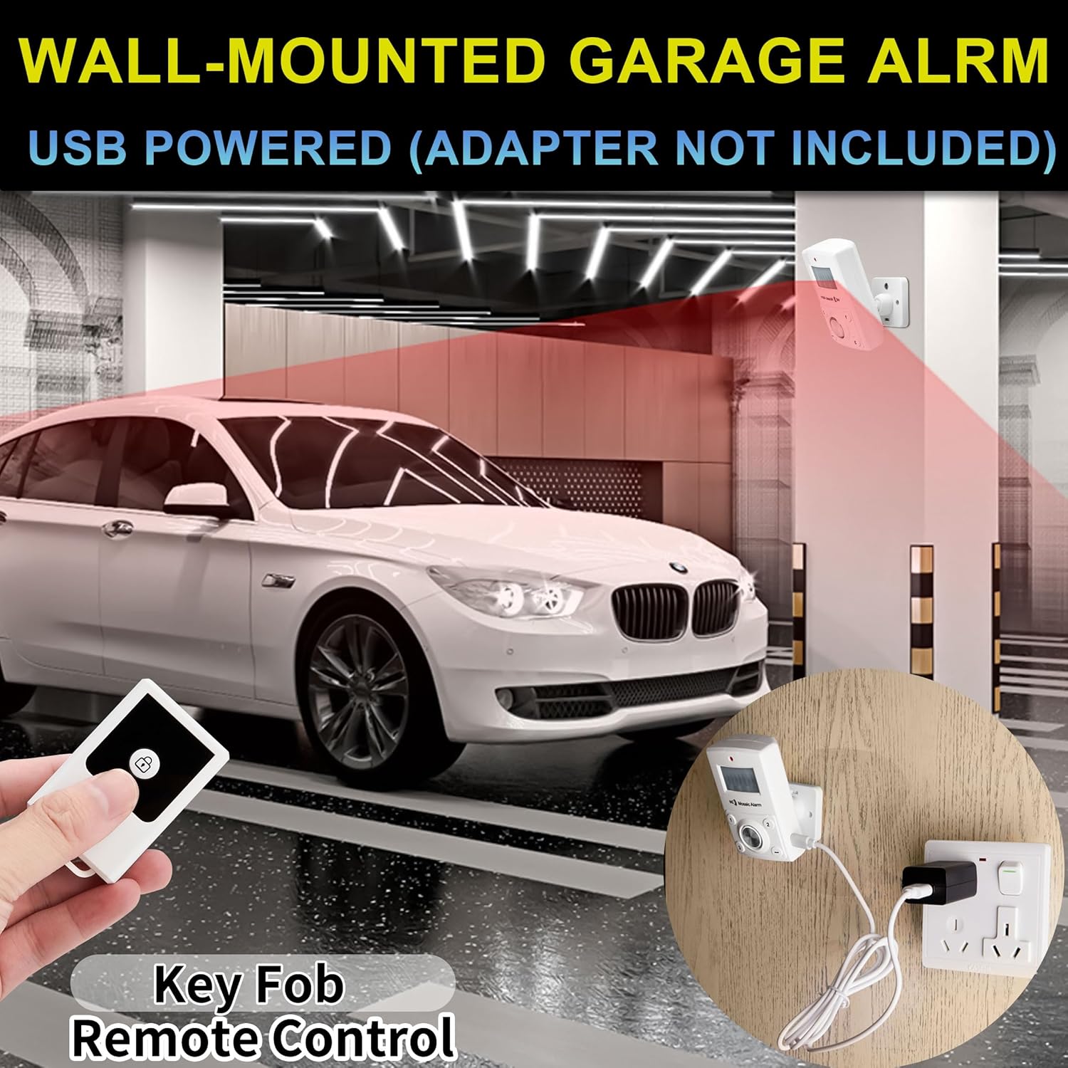 135dB Remote Motion Sensor Alarm Loud Sound for Garage, Shed. Portable Battery Operated Keypad Alert for Travel, Camp. Freestanding Indoor Home Security Motion Detecting Siren. Cordless or USB Power - Image 3