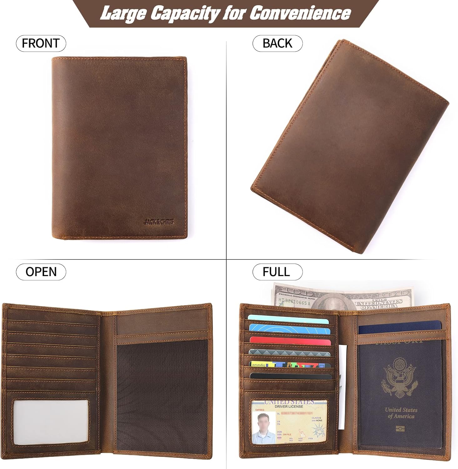 Jack&Chris Leather Passport Holder RFID Blocking Passport Travel Wallet Cover Case for Men Women Brown JC17 - Image 4