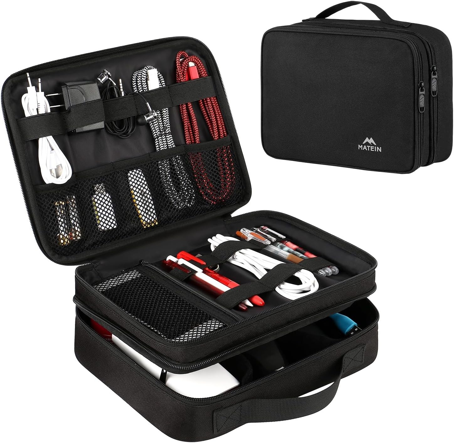 MATEIN Electronics Organizer Travel Case, Water Resistant Cable Organizer Bag for Travel Essentials, Gifts for Men, Storage Bag as Accessories for Phone, Cord, Tablet, Black