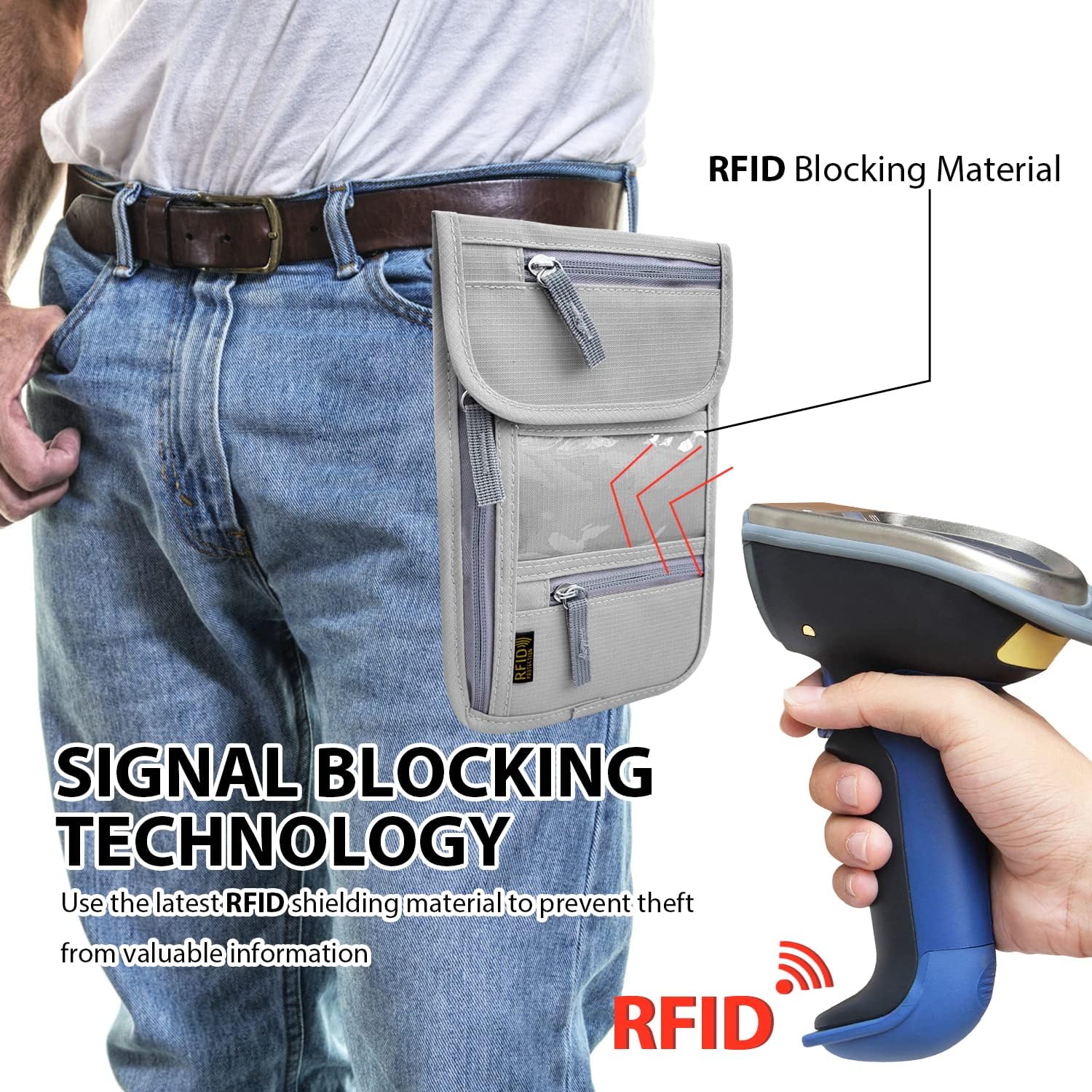 Travel Neck Wallet, RFID Blocking Passport Holder with Adjustable Neck Strap for Men and Women to Keep Cash, Credit Cards and Travel Documents Safe - Grey - Image 4