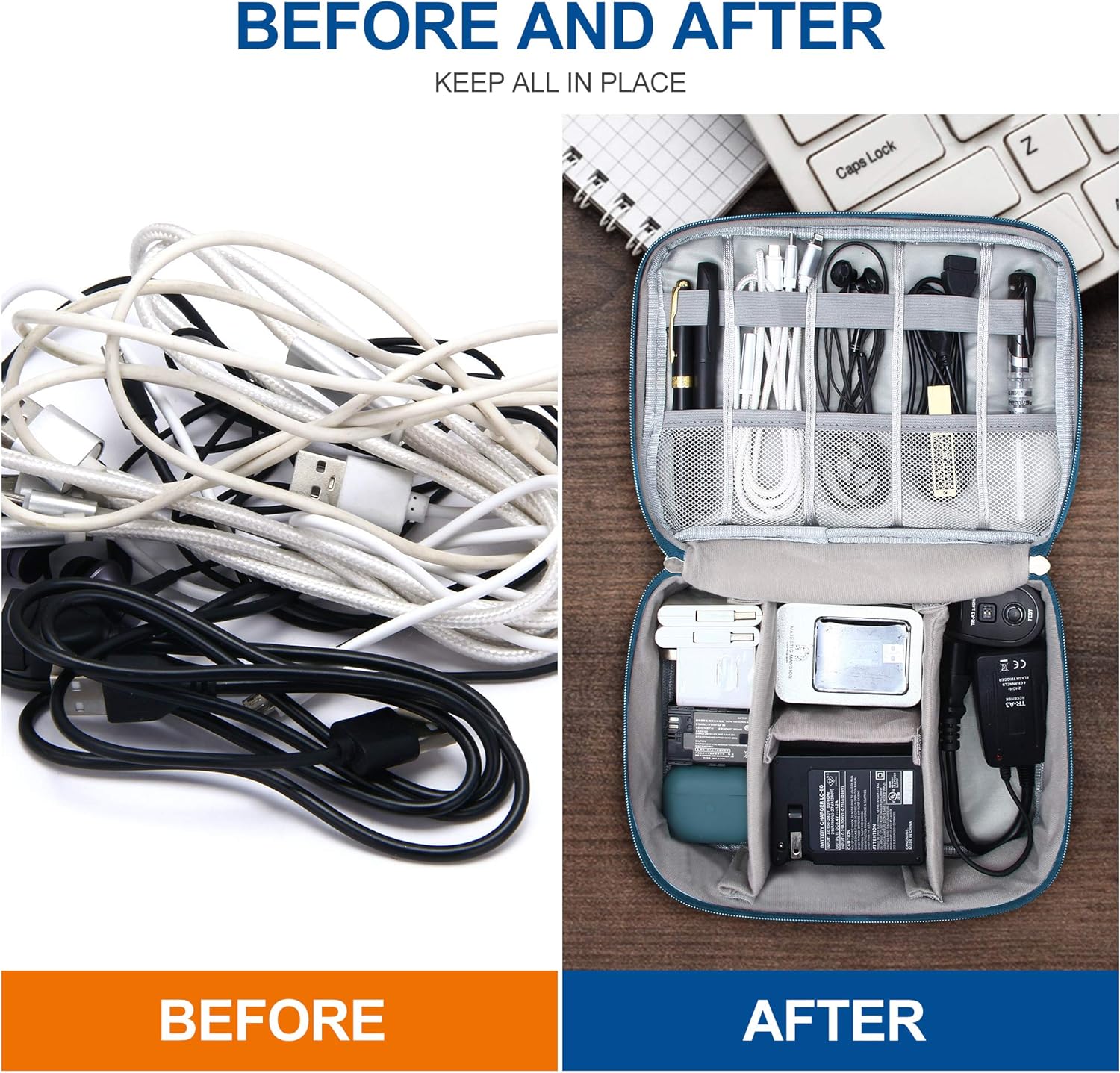 Electronics Organizer Travel Universal Cable Organizer Bag Waterproof Electronics Accessories Storage Cases for Cable, Charger, Phone, USB, SD Card, Hard Drives, Power Bank, Cords - Image 7