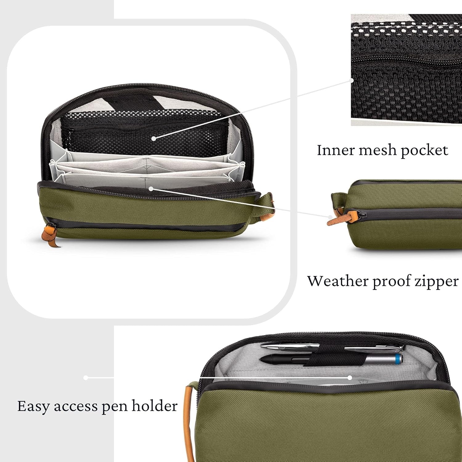 Tech Bag Organizer - Small Electronics Organizer Pouch for Travel - Premium Travel Case with Leather Accents - Mesh Pocket for Cables, Cords and Chargers (Green) - Image 8