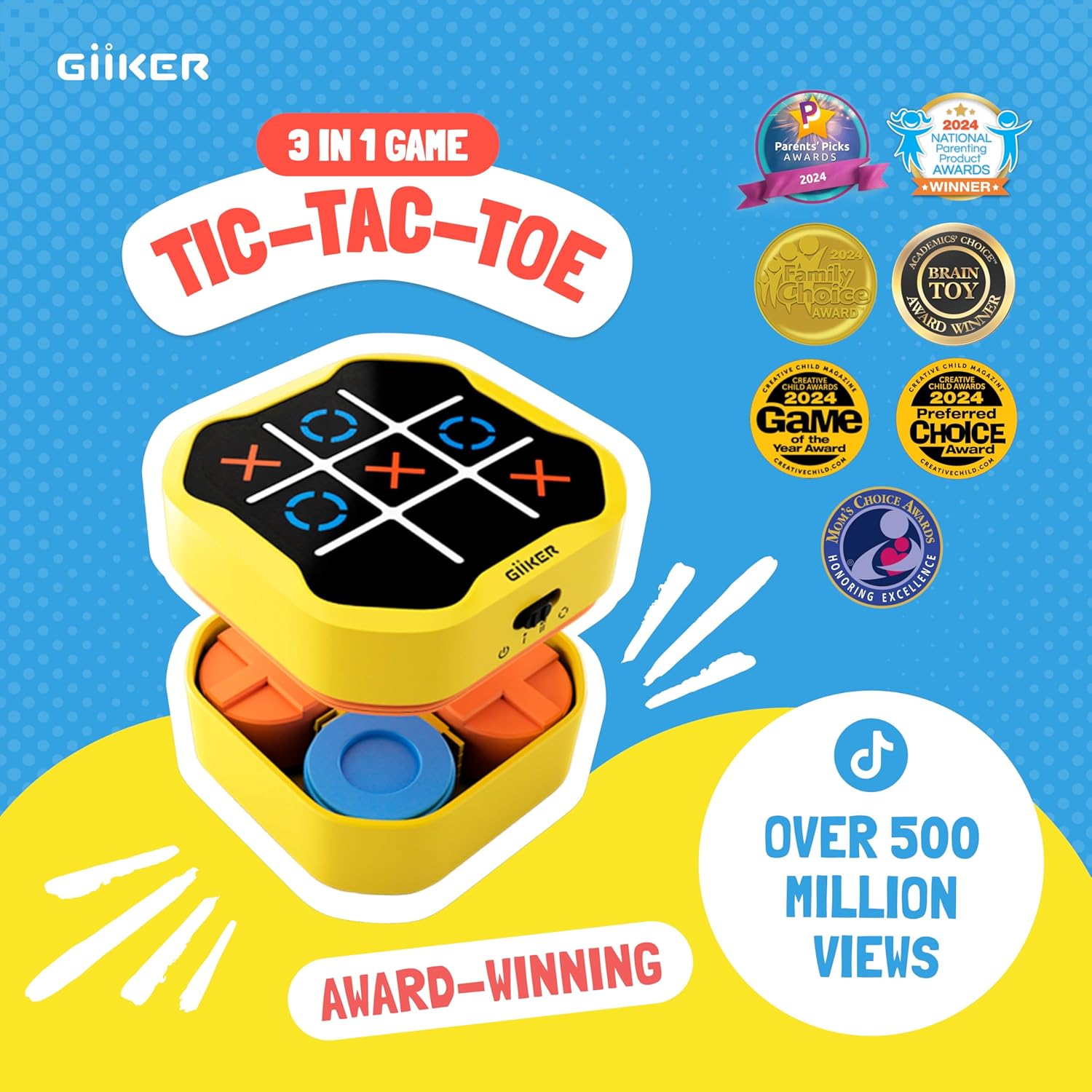 GiiKER Tic Tac Toe Bolt Game, Original 3-in-1 Handheld Puzzle Game Console, Portable Travel Games for Car Ride, Board Games for Kids and Adults, Birthday Gifts Easter Basket Stuffers for Ages 3+ - Image 2