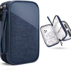 FYY Electronic Organizer, Large Travel Cable Organizer Bag Electronic Accessories Carry Case Pouch Portable Waterproof Double Layers All-in-One Storage Bag for Cable, Cord, Charger, Blue