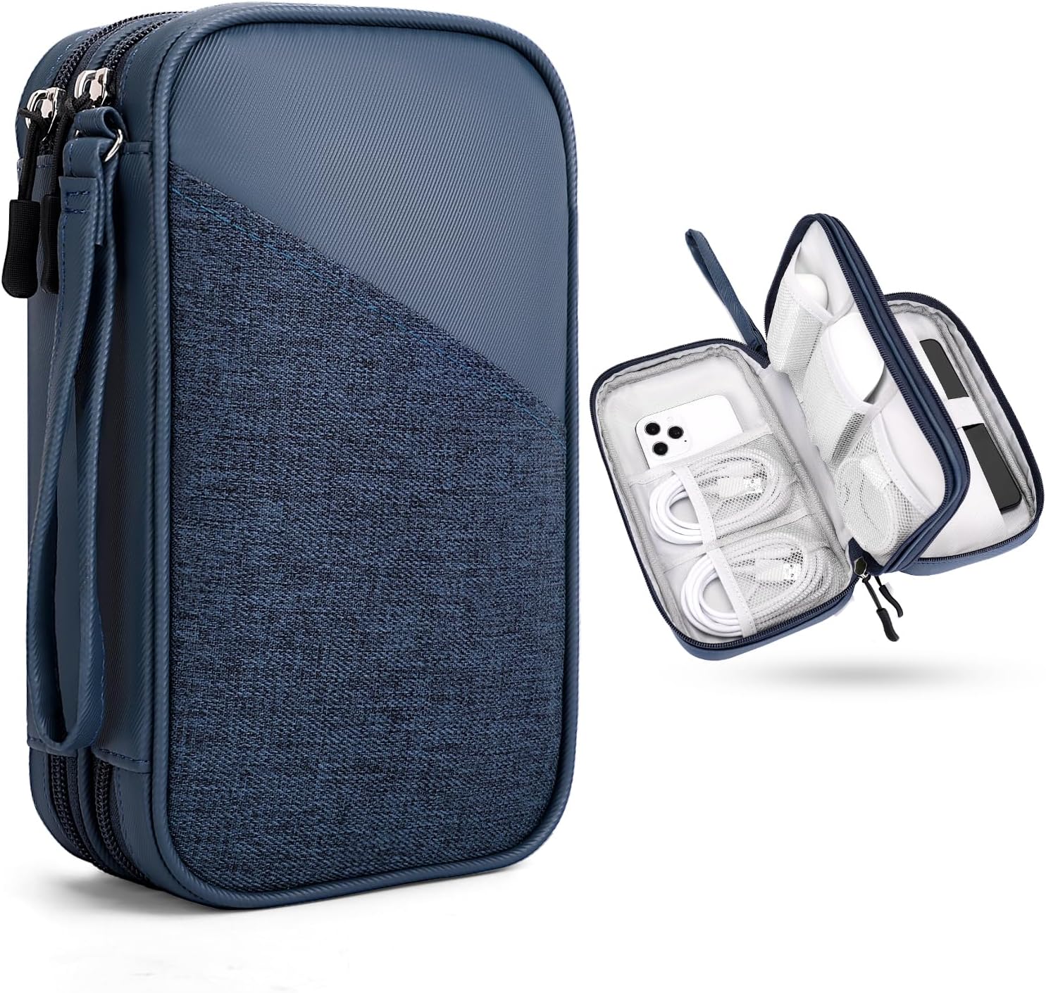 FYY Electronic Organizer, Large Travel Cable Organizer Bag Electronic Accessories Carry Case Pouch Portable Waterproof Double Layers All-in-One Storage Bag for Cable, Cord, Charger, Blue