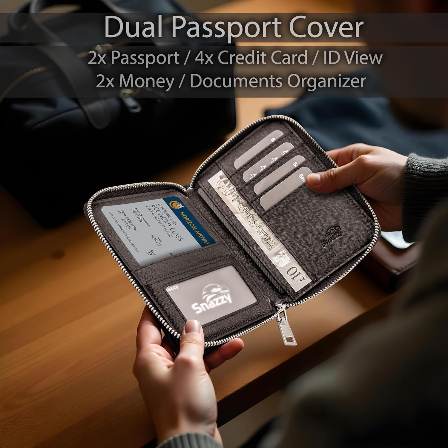 RFID Travel Wallet Passport Holder w/Zipper - Organizer Bag for Travel Documents – Safety Essentials Cover for Men Women - Image 4