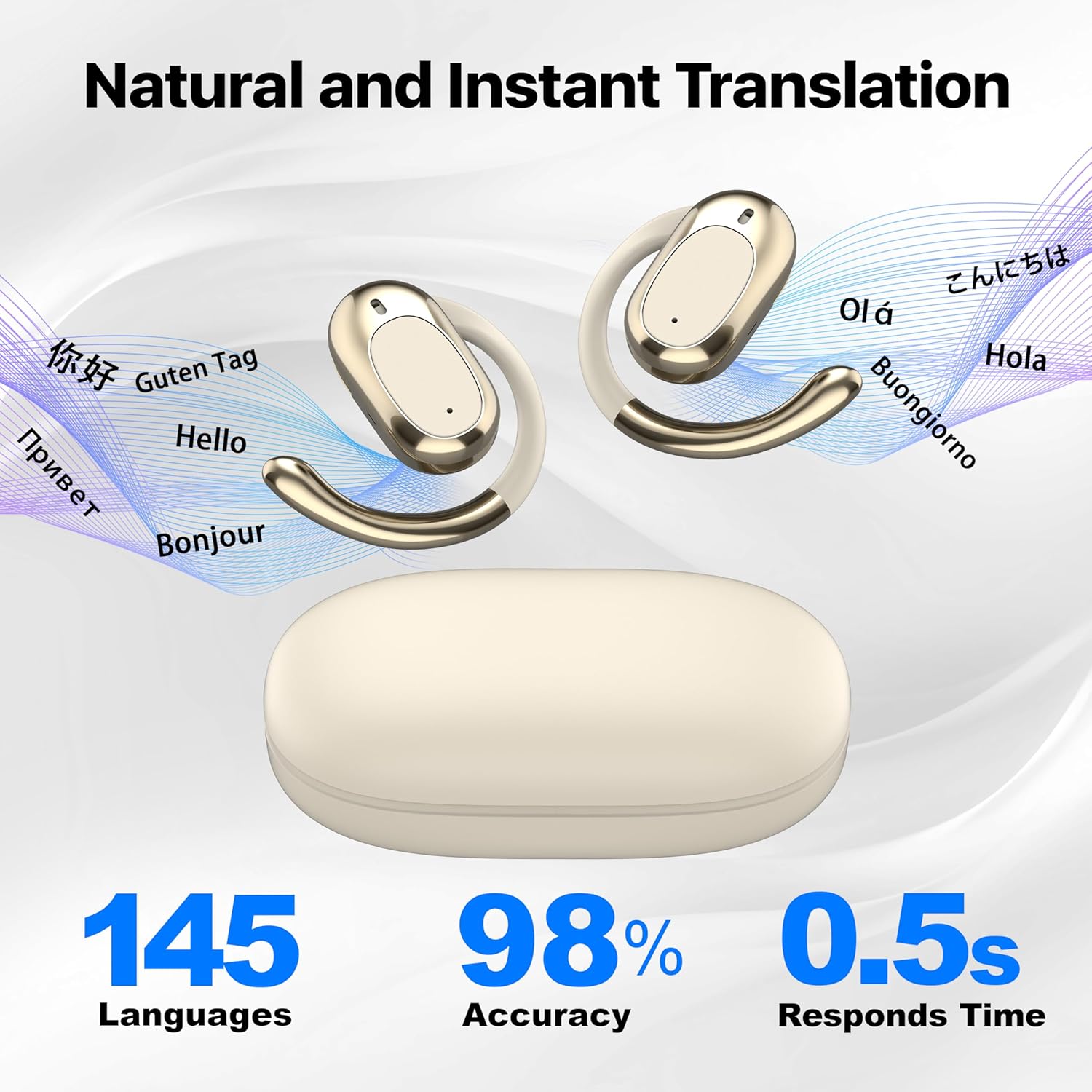 Real Time Translation Earbuds, AI Language Translator Earphone 3-in-1 Accents & Long Battery Life Translation Earbuds OWS 144 Languages & 8 Offline for Travel Business,(Milkywhite) - Image 2