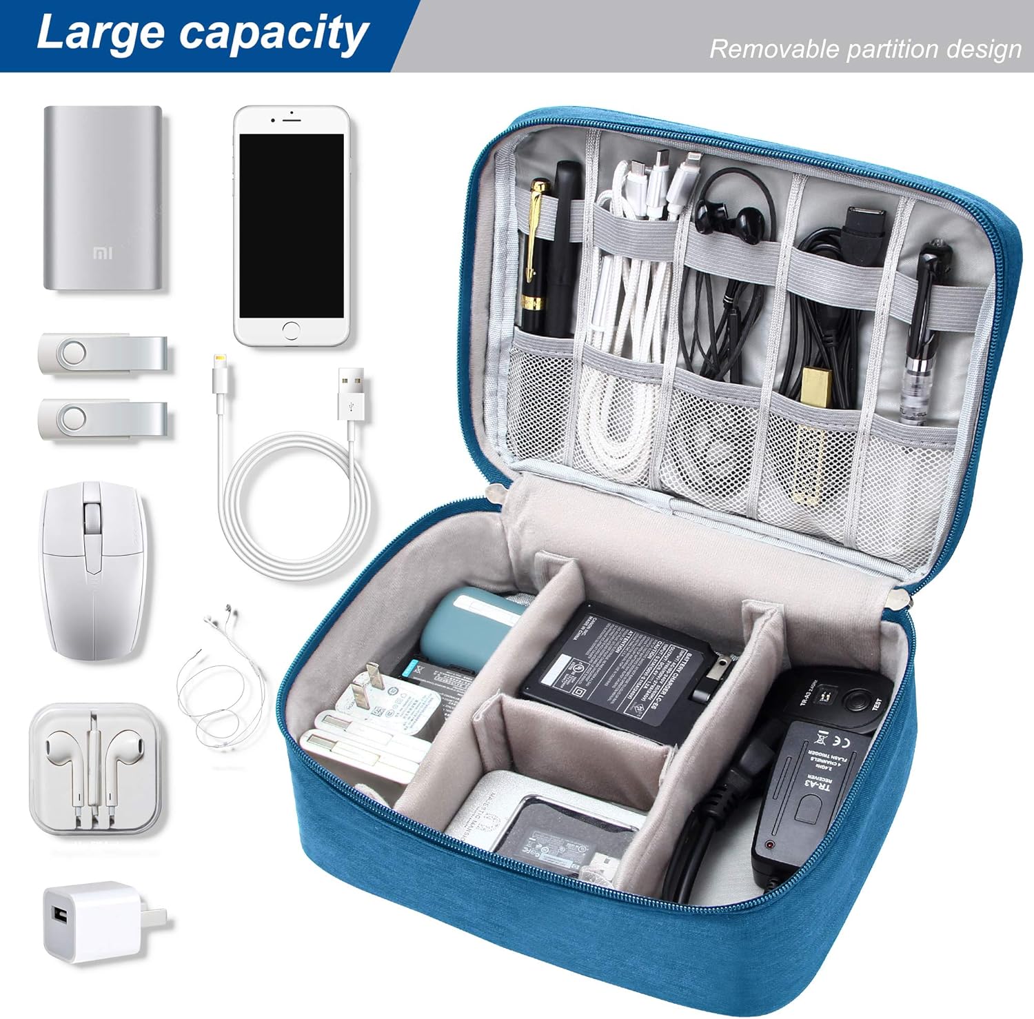 Electronics Organizer Travel Universal Cable Organizer Bag Waterproof Electronics Accessories Storage Cases for Cable, Charger, Phone, USB, SD Card, Hard Drives, Power Bank, Cords - Image 2