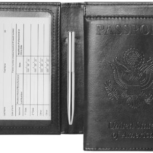 GDTK Leather Passport Holder Cover Case RFID Blocking Travel Wallet (Black)
