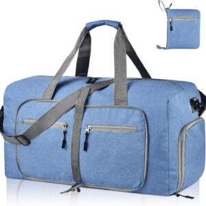 Dimayar 40L Travel Duffle Bag for Men Women - Foldable Duffel Bag with Shoes Compartment - Overnight Bags Waterproof & Tear Resistant(Blue)