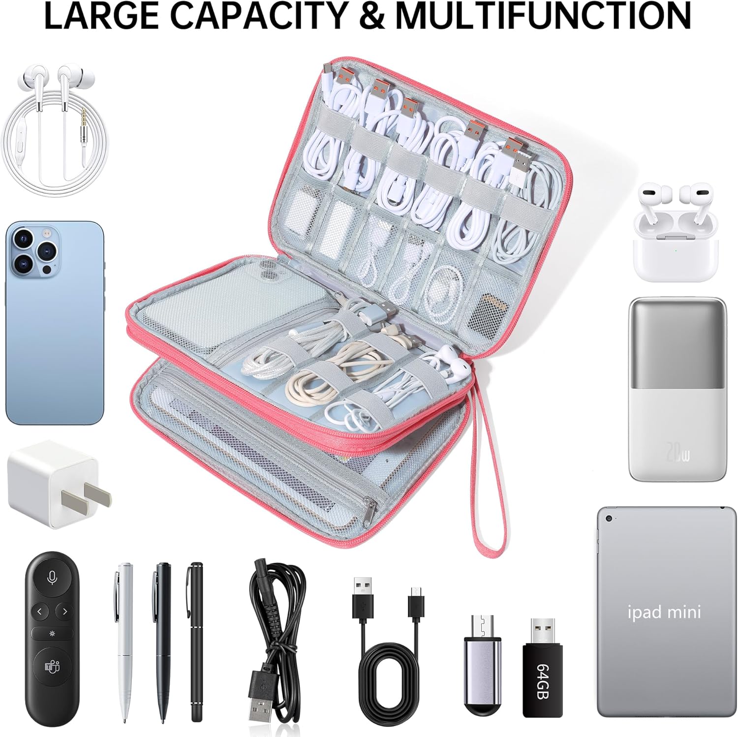 CILLA Electronics Organizer Travel, Travel Cord Organizer Case, Compact Electronics Accessories Bag for Cable, Cord, Charger, Phone - Image 5