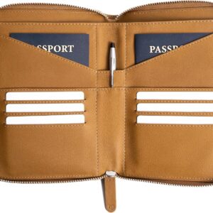 Full Grain Leather Family Passport Holder for 2-4 Passports - RFID Passport Holder and Travel Document Organizer - Large Leather Travel Wallet for Couples and Families - Camel