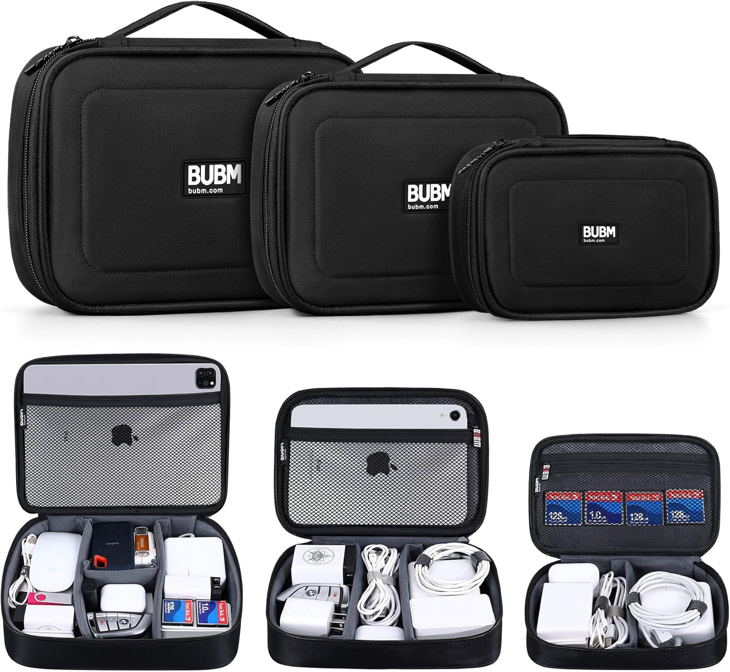 BUBM Cable Organizer Bag 3pcs Electronics Travel Organizer for Hard Drives, Cables, Phone, USB, SD Card(2 Year Warranty