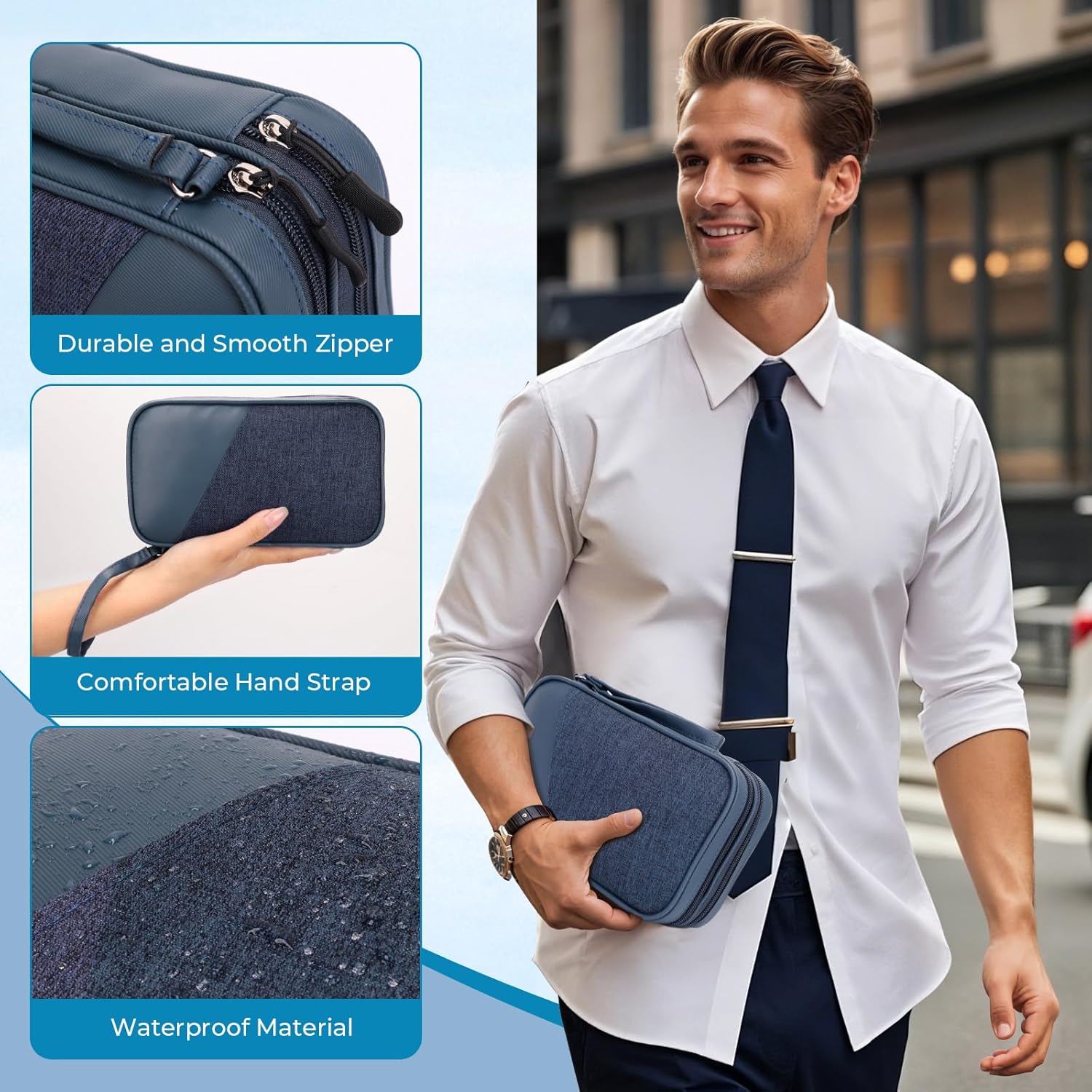 FYY Electronic Organizer, Large Travel Cable Organizer Bag Electronic Accessories Carry Case Pouch Portable Waterproof Double Layers All-in-One Storage Bag for Cable, Cord, Charger, Blue - Image 6