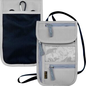 Travel Neck Wallet, RFID Blocking Passport Holder with Adjustable Neck Strap for Men and Women to Keep Cash, Credit Cards and Travel Documents Safe - Grey
