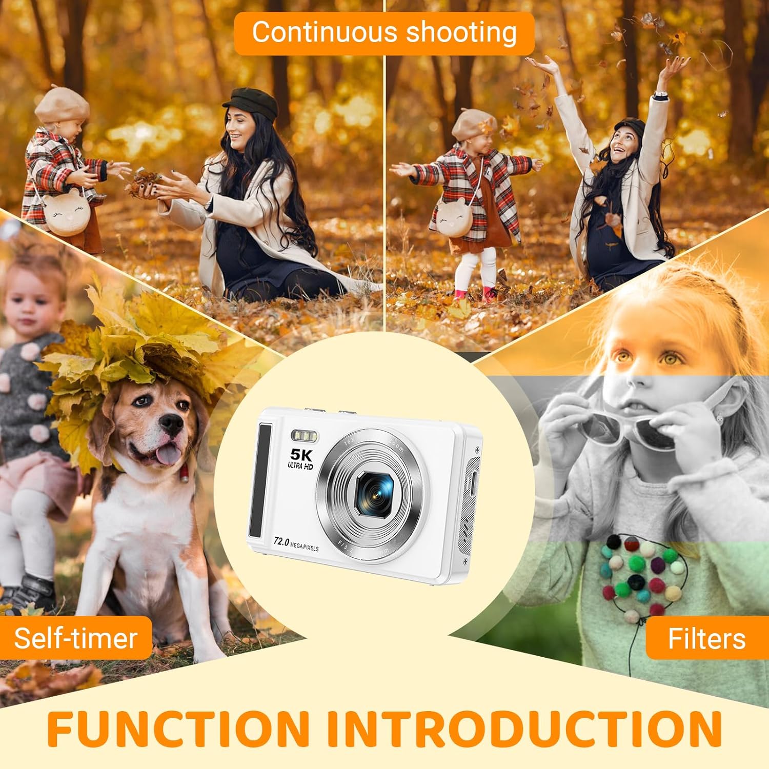 5K Digital Camera - 72MP Digital Cameras with 16X Zoom for Kids' Gifts - Autofocus Point and Shoot Digital Camera for Photography - UHD 2.8'' Screen Compact Portable Camera with 32GB SD Card - Image 5